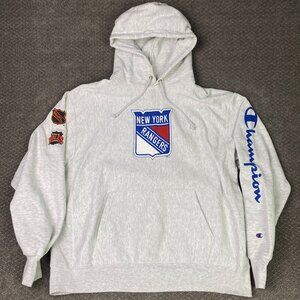 New York Rangers Champion Reverse Weave Hoodie Men's XL Gray Sweatshirt NHL